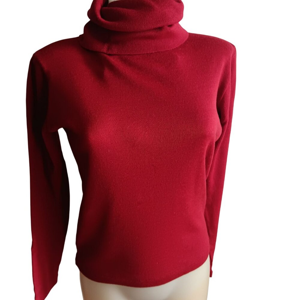 Women's Large Turtleneck Sweater Vintage 70's Red Long Sleeve Sheridan Creations